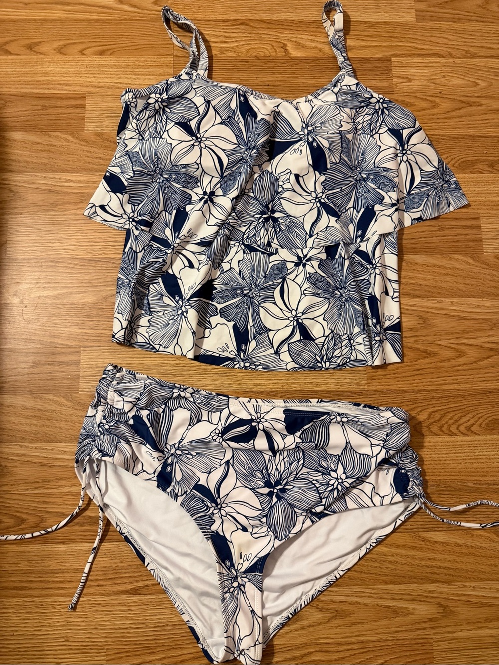 Floral Navy & White Tankini Swim Set